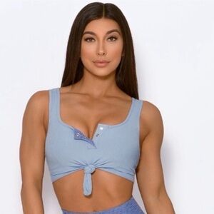 Bombshell Sportswear Blue Grey Henley Tank Cropped Top - Size M